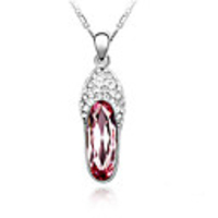 Pink Shining Crystal And Platinum Plated Alloy Pendant Necklace