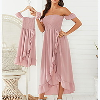 Pink/White/Black Off-shoulder Flounce Decor Dresses for Mommy and Me miniinthebox