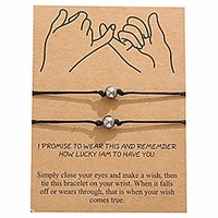 pinky promise distance bracelets adjustable white black beads charm black cord friendship match bracelets for best friends couple family (black white beads)