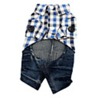 Plaid Dog Shirt with Denim Style Jeans (XS-XL)