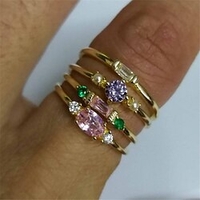 plated 4-piece ring simple inlaid zircon engagement square ring miniinthebox