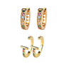 plated in 18k gold cuff earrings for women - x, star, hoop conch ear cuff earrings multicolor cz pave design for ladies, girls - sparkle non pierced rainbow rhinestone clip on wrap earrings