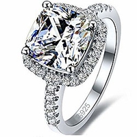 platinum plated 4 carat princess cut cz simulated diamond wedding engagement proposal ring (silver,  9)