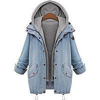 plus size long denim coat with gray sleeveless hooded vest fashion denim outwear sets miniinthebox