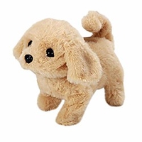 plush golden retriever electronic interactive toy walking, barking, wagging tail, stretching puppy dog 7 inches gifts for kids (gold)