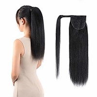ponytail extensions real human hair clip in 16 inches 65g jet black color straight drawstring warp around ponytail hair piece remy human hair for women miniinthebox