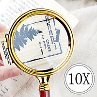 Portable Handheld 10X Magnifying Glass 80mm Retro Handle Magnifier Eye Loupe Glass