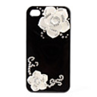 Premium Hard Case with Crystals for iPhone 4 (White Flower)