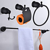 Premium Stainless Steel and Solid Brass 4 Pieces Bathroom Hardware Accessories Set Wall Mounted 24-Inch Single Towel Bar Hook Towel Ring Toilet Paper Holder Set Black