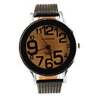 Preppy Style PU Leather Band Big Dial Quartz Men Women Wrist Watch - Black Band Brown Dial