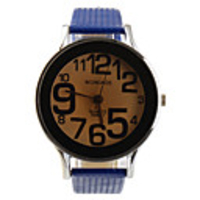 Preppy Style PU Leather Band Big Dial Quartz Men Women Wrist Watch - Deep Blue