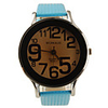 Preppy Style PU Leather Band Big Dial Quartz Men Women Wrist Watch - Light Blue