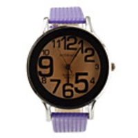 Preppy Style PU Leather Band Big Dial Quartz Men Women Wrist Watch - Purple