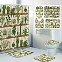 Prickly Pear Green Plant Pattern PrintingBathroom Shower Curtain Leisure Toilet Four-Piece Design