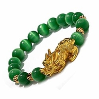 prime feng shui bracelet natural tiger eye bead bracelet with gold plated pi xiu/pi yao attract wealth and good luck amulet gift(green m)