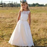 Princess / A-Line Floor Length Wedding / Party Flower Girl Dresses - Lace Sleeveless Jewel Neck with Bow(s)