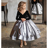 Princess / Ball Gown Ankle Length Wedding / Party Flower Girl Dresses - Satin / Velvet Long Sleeve V Neck with Color Block