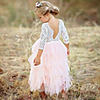 Princess / Ball Gown Floor Length Wedding / Party Flower Girl Dresses - Lace / Tulle Long Sleeve Jewel Neck with Bow(s)