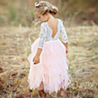 Princess / Ball Gown Floor Length Wedding / Party Flower Girl Dresses - Lace / Tulle Long Sleeve Jewel Neck with Bow(s)