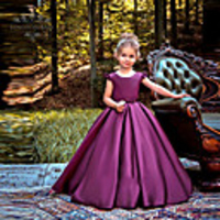 Princess / Ball Gown Floor Length Wedding / Party Flower Girl Dresses - Satin Cap Sleeve Jewel Neck with Bow(s) / Pleats