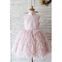 Princess / Ball Gown Knee Length Wedding / Birthday Flower Girl Dresses - Sequined Sleeveless High Neck with Sash / Ribbon