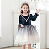 Princess / Ball Gown Knee Length Wedding / Party Flower Girl Dresses - Tulle / Velvet Long Sleeve Jewel Neck with Crystals / Paillette