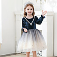 Princess / Ball Gown Knee Length Wedding / Party Flower Girl Dresses - Tulle / Velvet Long Sleeve Jewel Neck with Crystals / Paillette