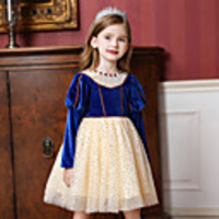 Princess / Ball Gown Knee Length Wedding / Party Flower Girl Dresses - Tulle / Velvet Long Sleeve Jewel Neck with Crystals / Paillette