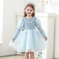 Princess / Ball Gown Knee Length Wedding / Party Flower Girl Dresses - Tulle Long Sleeve Jewel Neck with Crystals / Paillette