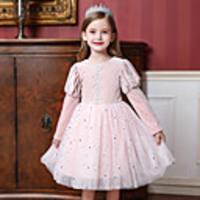 Princess / Ball Gown Knee Length Wedding / Party Flower Girl Dresses - Tulle Long Sleeve Jewel Neck with Paillette