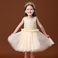 Princess / Ball Gown Knee Length Wedding / Party Flower Girl Dresses - Tulle Sleeveless Jewel Neck with Ruffles / Splicing