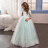 Princess / Ball Gown Sweep / Brush Train Wedding / Party Flower Girl Dresses - Lace / Tulle 3/4 Length Sleeve Jewel Neck with Pleats / Appliques