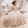 Princess / Ball Gown Sweep / Brush Train Wedding / Party Flower Girl Dresses - Lace / Tulle Cap Sleeve Jewel Neck with Bow(s) / Appliques