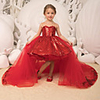 Princess / Ball Gown Sweep / Brush Train Wedding / Party Flower Girl Dresses - Lace / Tulle Sleeveless Illusion Neck with Bow(s) / Tier / Paillette