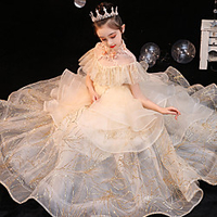 Princess Ankle Length Wedding / Birthday Flower Girl Dresses - Lace / Tulle Short Sleeve Illusion Neck with Lace / Tier / Appliques