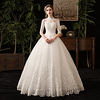 Princess Ball Gown Wedding Dresses High Neck Floor Length Lace Tulle Half Sleeve Formal Romantic Luxurious with Appliques 2020