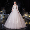 Princess Ball Gown Wedding Dresses High Neck Floor Length Lace Tulle Half Sleeve Formal Romantic Luxurious with Pleats Appliques 2020