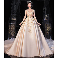 Princess Ball Gown Wedding Dresses Jewel Neck Chapel Train Lace Satin Tulle Sleeveless Formal Luxurious with Pleats Appliques 2020
