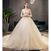 Princess Ball Gown Wedding Dresses Jewel Neck Chapel Train Lace Tulle Long Sleeve Formal Luxurious with Appliques 2020