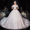 Princess Ball Gown Wedding Dresses Jewel Neck Chapel Train Lace Tulle Short Sleeve Formal Romantic Luxurious with Pleats Tassel Appliques 2020