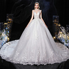 Princess Ball Gown Wedding Dresses Jewel Neck Chapel Train Tulle Sleeveless Formal Romantic Luxurious with Pleats Appliques 2020