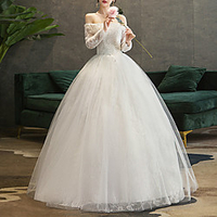 Princess Ball Gown Wedding Dresses Off Shoulder Floor Length Lace Tulle 3/4 Length Sleeve Country Romantic with Beading Appliques 2020