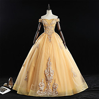 Princess Ball Gown Wedding Dresses Off Shoulder Floor Length Lace Tulle Short Sleeve Formal Romantic Luxurious Sparkle Shine with Beading Appliques 2020