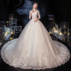 Princess Ball Gown Wedding Dresses V Neck Chapel Train Lace Tulle Half Sleeve Formal Romantic Luxurious with Pleats Appliques 2020