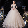 Princess Ball Gown Wedding Dresses V Neck Floor Length Lace Tulle Half Sleeve Formal Romantic Luxurious with Pleats Appliques 2020