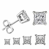 princess cut cubic zirconia stud earrings stainless steel square earrings set 4 pairs 3mm-6mm (silver)