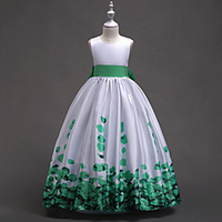 Princess Floor Length Event / Party / Formal Evening Flower Girl Dresses - Satin Sleeveless Jewel Neck with Bow(s) / Pattern / Print