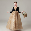 Princess Floor Length Event / Party / Formal Evening Flower Girl Dresses - Tulle 3/4 Length Sleeve Jewel Neck with Pleats / Beading / Splicing