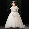 Princess Sweep / Brush Train Event / Party / Formal Evening Flower Girl Dresses - Tulle Short Sleeve Illusion Neck / Jewel Neck with Ruffles / Appliques / Solid
