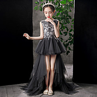 Princess Sweep / Brush Train Event / Party / Homecoming Flower Girl Dresses - Tulle Sleeveless Jewel Neck with Beading / Tier / Appliques